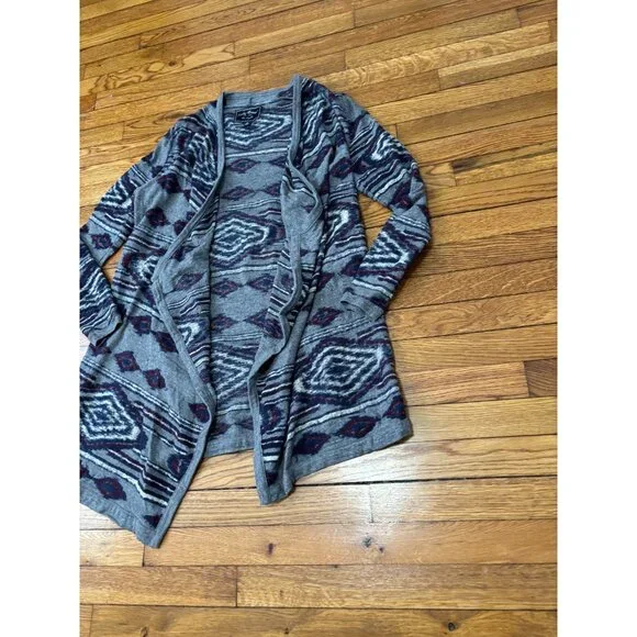 Lucky Brand Womens Open Front Cardigan Sweater Size Small Gray Blue Aztec Knit - Picture 2 of 6